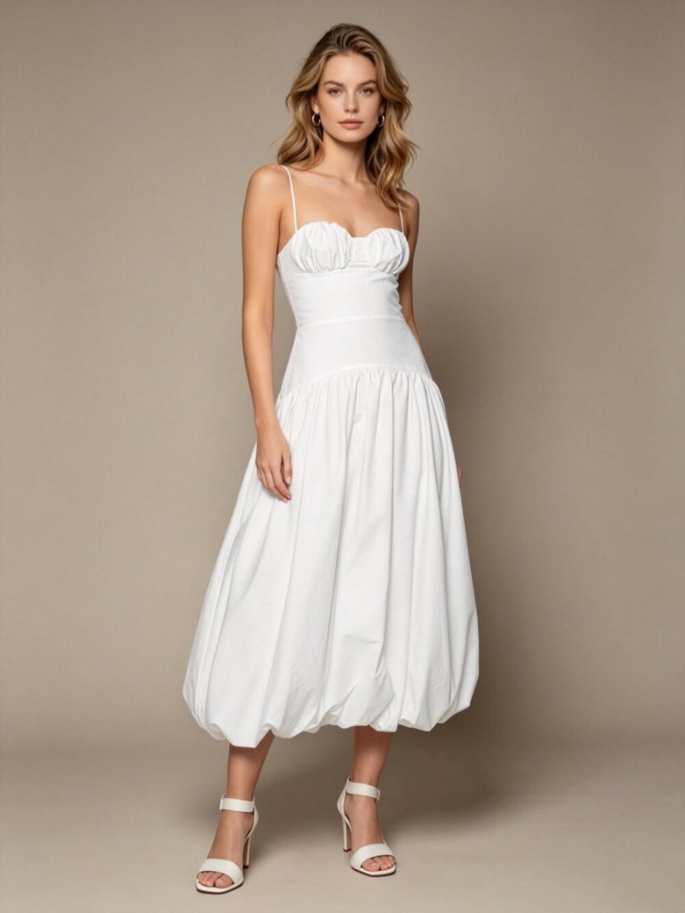 NWOT Farm Rio White Bubble Midi Dress Size M 100% Cotton - Picture 1 of 11